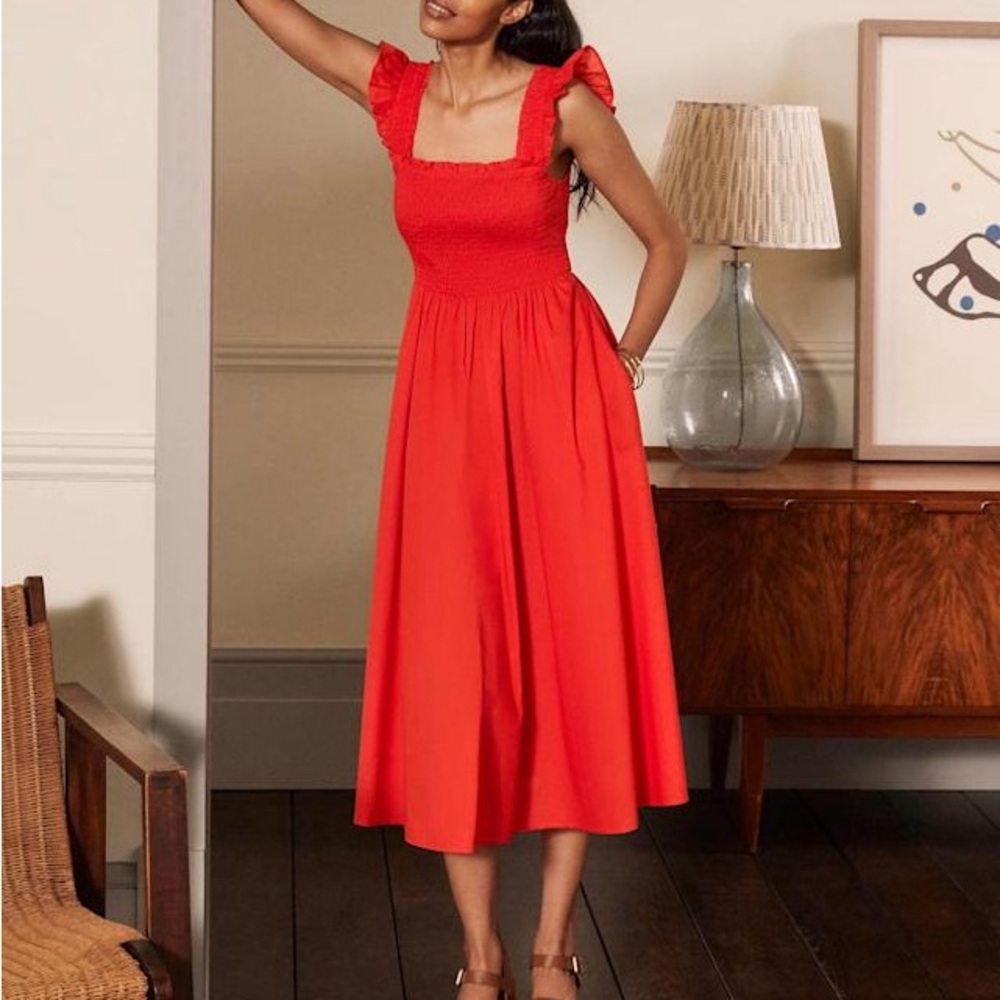 Boden Smocked Red Midi Dress